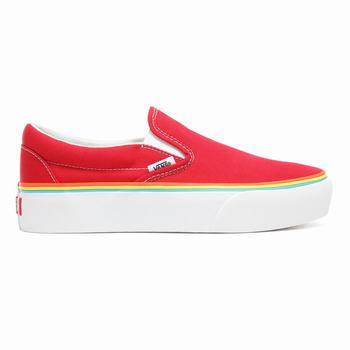 Női Vans Rainbow Foxing Classic Slip-On Platform Cipő VA7260518 Színes Barna Piros/Fehér